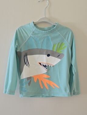GAP Kids' Long Sleeve Shark Rashguard in Aqua with Orange & Lime Accents